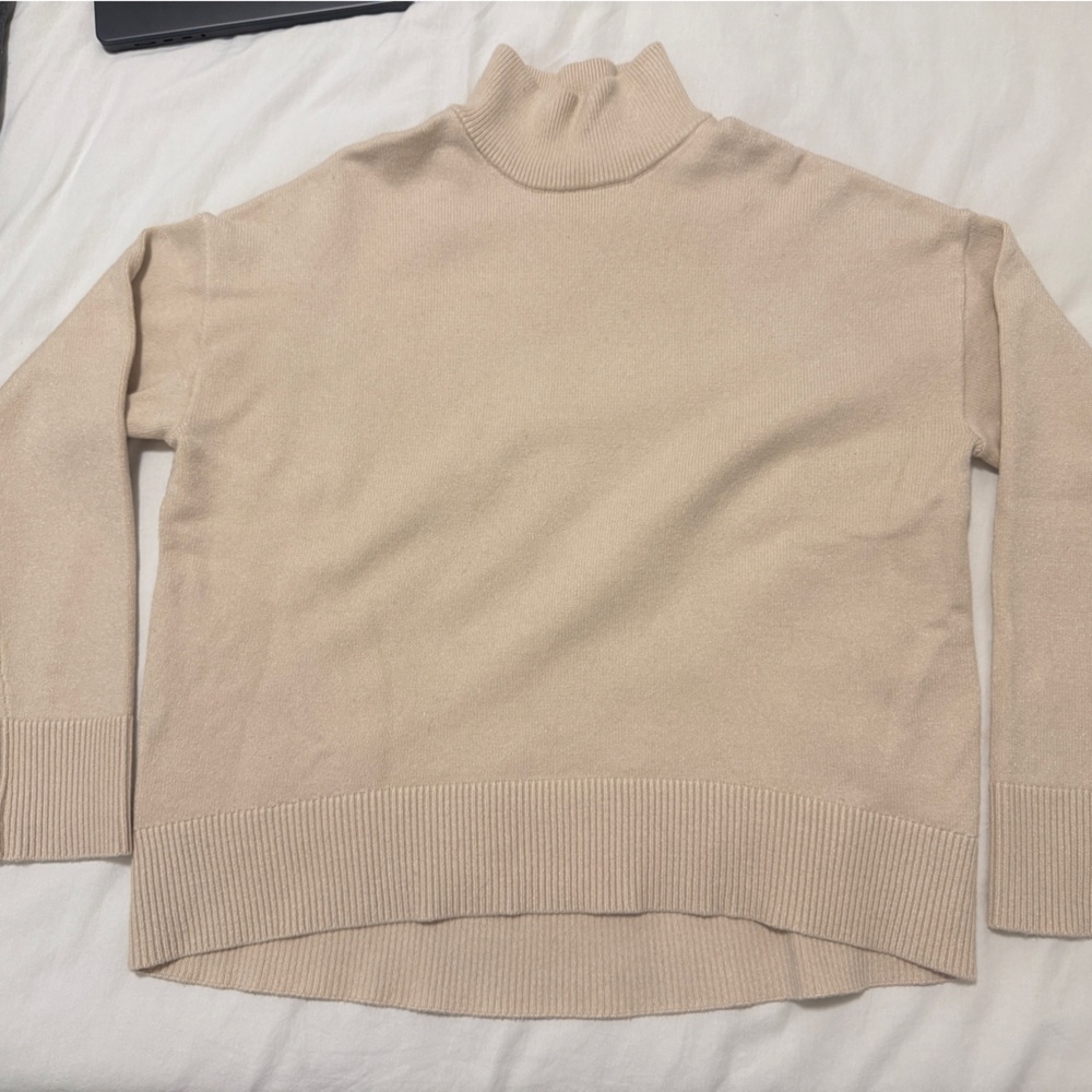 OAK + FORT Cream Ribbed Turtleneck